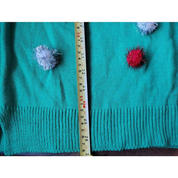 Women size M Green Santa Sweater with Pom Poms NWT - Picture 4 of 9